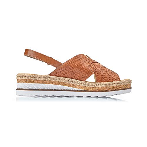 Rieker Mujer Sandalias de Vestir V79B4, señora Sandalias de cuña,Zapatos del Verano,cómodo,Plana,Braun,37 EU / 4 UK