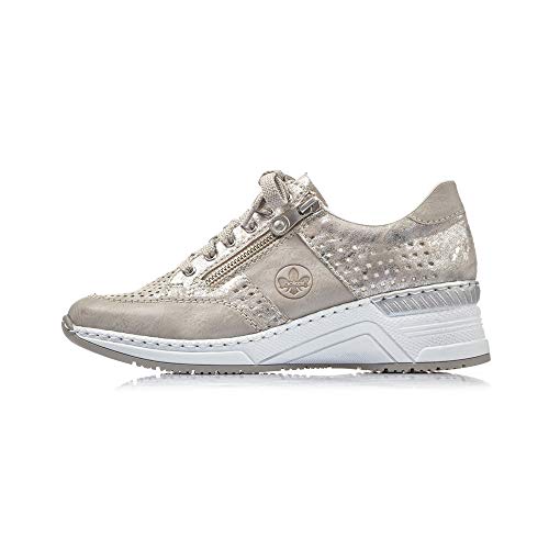 Rieker Mujer Zapatos de Cordones N4327, señora Calzado Deportivo,Zapatos Bajos,Calzado de Calle,Zapatillas de cuña,Ice,39 EU / 6 UK