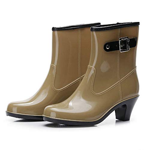 Riou Botas de Agua Mujer Lluvia Altas Zapato Impermeables Estilo Punk Botas Antideslizantes Hebilla Lateral Zapatos de Agua de Tacón Alto Plataforma Bota Corta