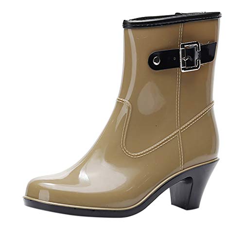 Riou Botas de Agua Mujer Lluvia Altas Zapato Impermeables Estilo Punk Botas Antideslizantes Hebilla Lateral Zapatos de Agua de Tacón Alto Plataforma Bota Corta