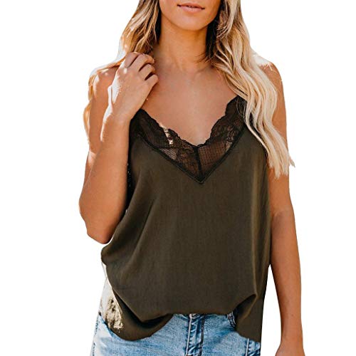 riou Mujer Verano Mujer Ropa Camisetas sin Mangas Tank Top Camisola de Encaje Color sólido Sexy Casual sin Mangas Blusa Cami Camisas Camiseta Tops