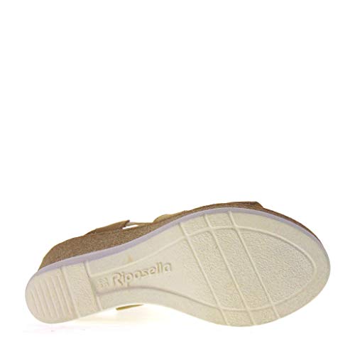 Riposella 40817 - Sandalias de mujer con cuñas, con memoria y banda elástica Dorado Size: 40 EU