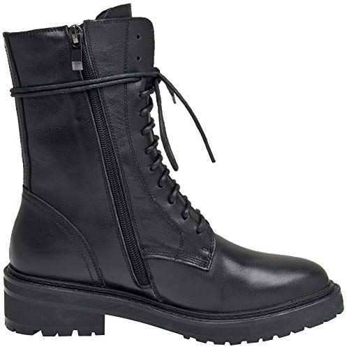 rismart Mujer Botas Militar Moteras Cuero Media Pierna Invierno Guay Botines SN02932(Negro,38.5 EU)