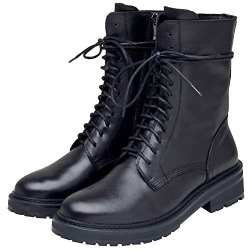 rismart Mujer Botas Militar Moteras Cuero Media Pierna Invierno Guay Botines SN02932(Negro,38.5 EU)