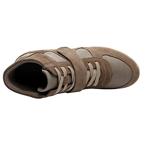 Rismart Mujer Tacón de cuña Linda Cómodo Bucle De Gancho Tela&Ante Cuero Casual Zapatillas Zapatos(marrón,38.5 EU)