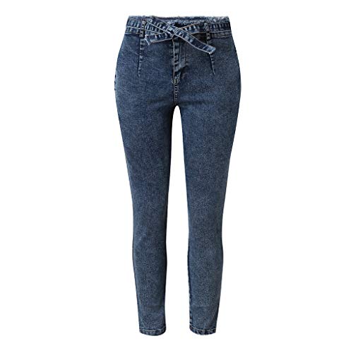 RISTHY Jeans Skinny Push-Up Mujer Vaqueros Pantalones Elásticos Jeans Denim Largo Mujer Cintura Alta con Cordón Lazo Vaquero Tejano para Mujer Elástico Relaxed-Fit