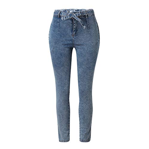 RISTHY Jeans Skinny Push-Up Mujer Vaqueros Pantalones Elásticos Jeans Denim Largo Mujer Cintura Alta con Cordón Lazo Vaquero Tejano para Mujer Elástico Relaxed-Fit