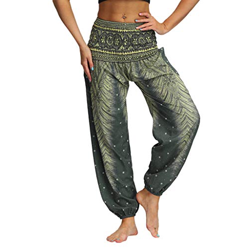 RISTHY Mujer Pantalones Harem Tailandes Hippies Vintage Boho Flores Verano Alta Cintura Elastica Casual Danza Yoga Pants Bombachos Playa con Bolsillos