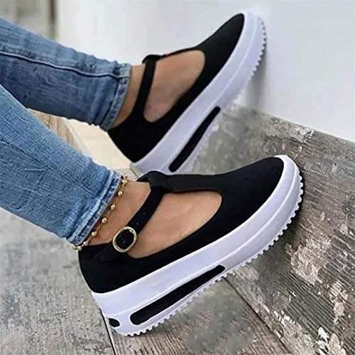 Riyueyi Sandalias de Verano para Mujer Sandalias de Verano Sandalias de Cuero Zapatos con Hebilla de Punta Cerrada Sandalias de Playa con tacón Vintage,Negro,38