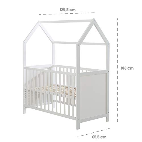 roba-kids 203120TPFS - Cama de casa 60 x 120 cm, cama de bebé y cama supletoria con aspecto de casa, blanca, ajustable en 3 direcciones, convertible, unisex, pardo