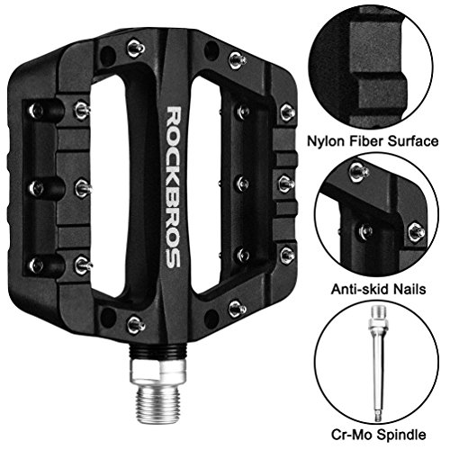 ROCKBROS Pedales de Bicicleta de Nylon Antideslizante Ligeros con Rodamiento Sellado Plataforma para Bicis MTB Bici de Carretera