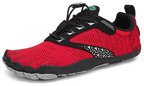 SAGUARO Hombre Mujer Barefoot Zapatillas de Trail Running Escarpines de Deportes Acuaticos Transpirable Calzado Minimalista para Fitness Entrenamiento Gimnasio, Rojo Cereza 43 EU