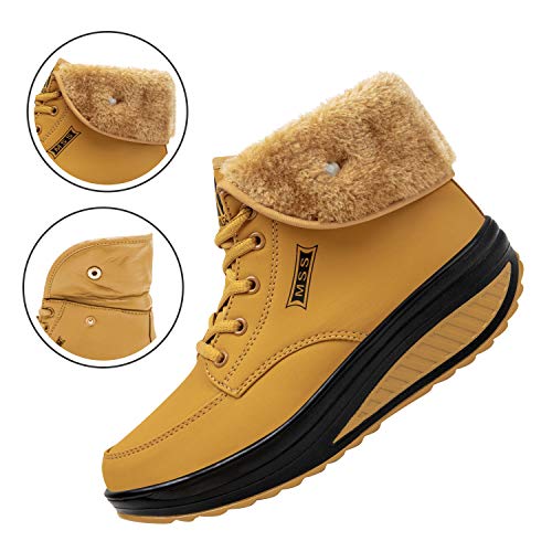 SAGUARO® Invierno Mujer Botas de Nieve Cuero Calientes Fur Botines Plataforma Bota Boots Ocasional Impermeable Anti Deslizante Zapatos (40 EU, Amarillo)