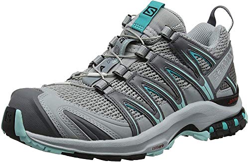 Salomon XA Pro 3D, Calzado de Trail Running Mujer, Gris/Turquesa (Quarry/Pearl Blue/Aruba Blue), 36 2/3