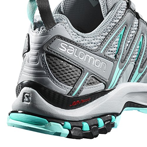 Salomon XA Pro 3D, Calzado de Trail Running Mujer, Gris/Turquesa (Quarry/Pearl Blue/Aruba Blue), 36 2/3