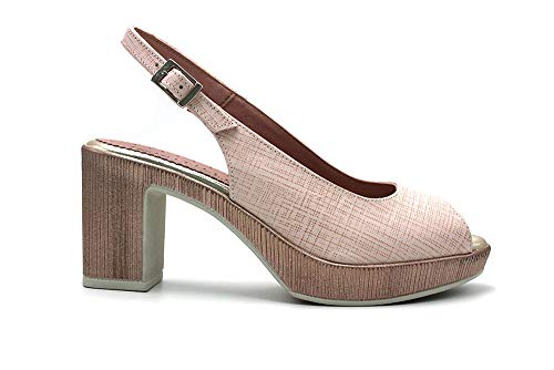 Sandalia con tacón 8 cm y Plataforma 2cm Tira Trasera Cierre Hebilla (Nude, Numeric_39)