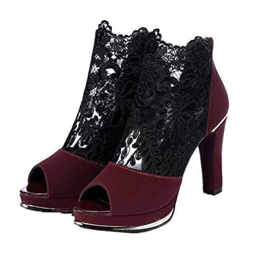 Sandalias Altas para Mujer Tacón con Plataforma de Encaje Sandalias de tacón Alto de Verano Tacón Occidental Peep-Toe Tacones Altos para Mujer