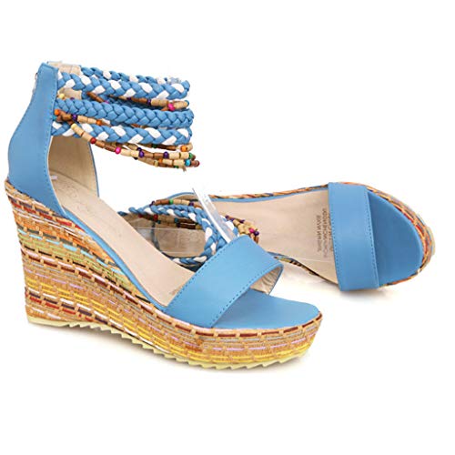 Sandalias Boho Tacones de Verano Mujer, Roma Vintage Zapatos de Playa Zapatos Planos de Casuales de Plataforma Sandalias Boca de Pescado Sandalias de CuñA con Cremallera Talla Grande Amarillo 35-43EU