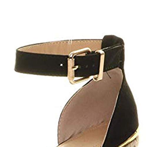 Sandalias Cuña Mujer Verano Plataformas Hebilla de Mujer Correa de Tobillo Sandalias Cuñas Sandalias Tejido de Verano Zapatos Transpirables 35-43 EU (Negro, 36 EU)