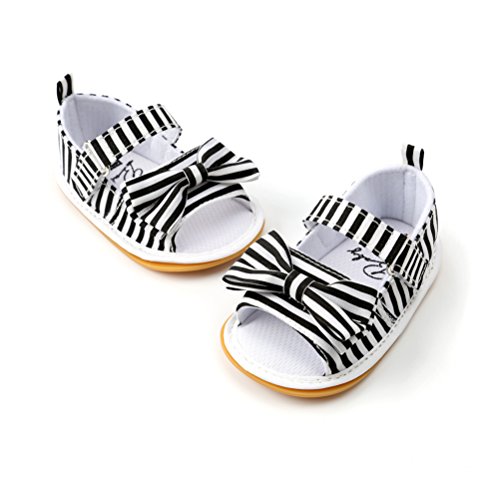 Sandalias de Bebé Niña con Bowknot, Zapatos de Verano para Infantil Pequeños con Suela Blanda (19 EU, Negro-Raya)