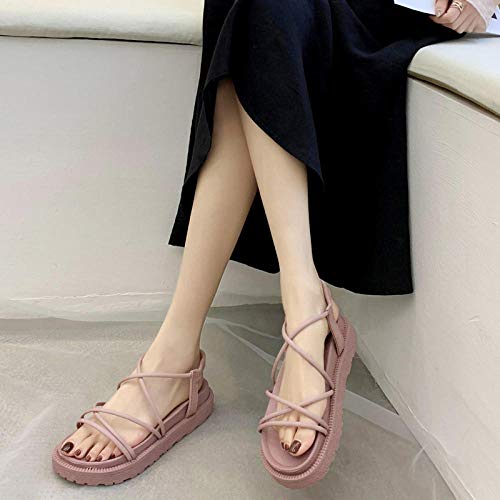 Sandalias de Playa Ideales,Sandalias de Plataforma de Verano con Tiras Cruzadas y Zapatillas-Rosa_35,Zapatos de casa con Punta Abierta para Mujer