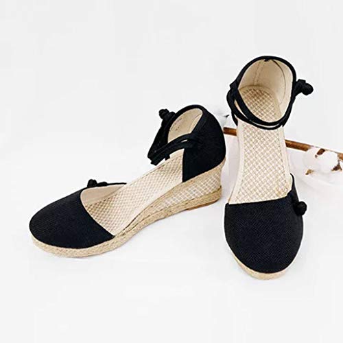 Sandalias Mujer Verano 2019 con Plataforma - Retro Romanas Tejer Paja Zapatos de Cuña - con Altas Tacon 5.5 CM - Talla 34-40 - para Playa Fiesta