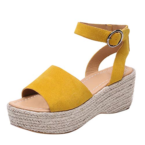 Sandalias Mujer Verano 2019 cuñas cáñamo Gran tamaño para Mujeres Sandalias con Puntera Abierta Correa de Tobillo Alpargata Color sólido Casual Zapato Romanas 35-43 riou