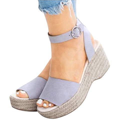 Sandalias Mujer Verano 2019 cuñas cáñamo Gran tamaño para Mujeres Sandalias con Puntera Abierta Correa de Tobillo Alpargata Color sólido Casual Zapato Romanas 35-43 riou