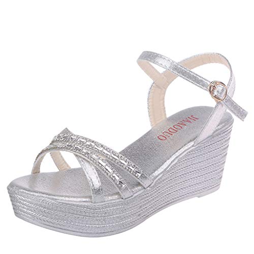 Sandalias Mujer Verano 2019 riou Bohemia Cinturón de Diamantes de imitación con cuña y Zapatillas Abiertas de Playa Zapatillas y Chanclas para Mujeres Zapatos Vestir de Fiesta riou