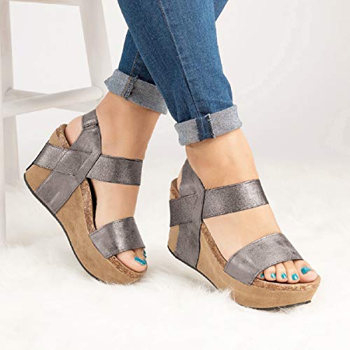 Sandalias Mujer Verano 2019 Zapatos con Puntera Abierta, con Banda Elástica Transpirable, Sandalias Grandes para Mujer Sandalias Tacones Altos Zapatillas Zapatos Chanclas Tacon(Gris,39)