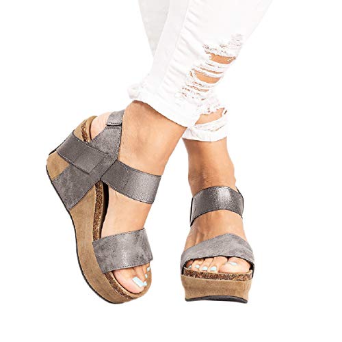 Sandalias Mujer Verano 2019 Zapatos con Puntera Abierta, con Banda Elástica Transpirable, Sandalias Grandes para Mujer Sandalias Tacones Altos Zapatillas Zapatos Chanclas Tacon(Gris,39)