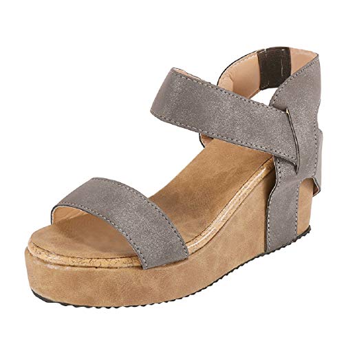 Sandalias Mujer Verano 2019 Zapatos con Puntera Abierta, con Banda Elástica Transpirable, Sandalias Grandes para Mujer Sandalias Tacones Altos Zapatillas Zapatos Chanclas Tacon(Gris,39)