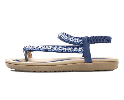 Sandalias Mujer Verano 2021 Bajo Fiesta Sandalias Mujer Verano Planas Bohemia Sandalias Cómodo Casual Zapatos De Playa Sandalias Comodas Mujer Flip Flop Mujer Sandalias (38,Blue)