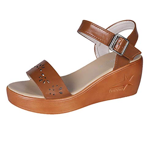 Sandalias Mujeres Moda Verano Zapatos Romanos de tacón Alto con Hebilla y una Correa Sandalias de cuña Hueca Casuales Zapatos De Playa Sandalias Romanas Chanclas Cómodo Y Elegante riou