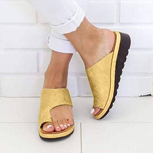 Sandalias Ortopédicas con Cuña para El Dedo del Pie para Mujer, Chanclas de Verano, Zapatillas de Playa, Corrector de Juanetes para Pies con Soporte de Arco, Pies Anchos,Oro,43