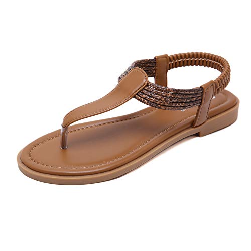 Sandalias Planas Verano Mujer Estilo Bohemia Zapatos de Dedo Sandalias Talla Grande Cinta Casuales Playa Chanclas Romanas de Mujer