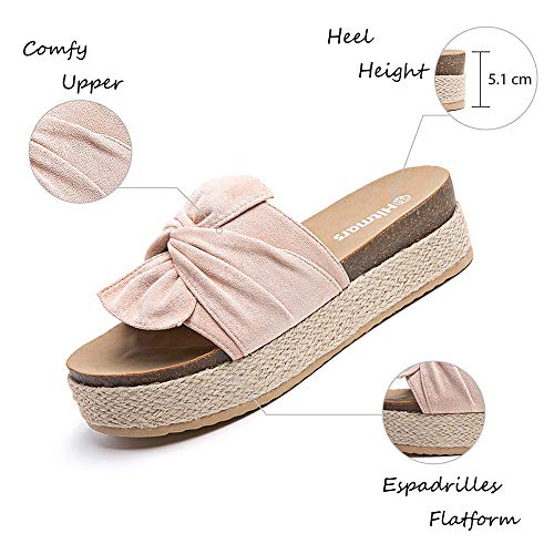 Sandalias Plataforma Mujer Verano Alpargatas Mules Cuña Punta Abierta Zapatillas de Tacón Playa Comodas Zapatos Vestir Slip On Beige 42 EU