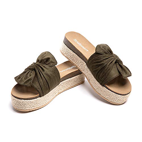 Sandalias Plataforma Mujer Verano Alpargatas Mules Cuña Punta Abierta Zapatillas de Tacón Playa Comodas Zapatos Vestir Slip On Verde 39 EU