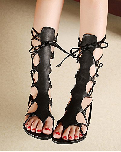 Sandalias Romanas de Verano Gladiador Planas de Tiras con Cremallera de Verano para Mujer Negro 39 EU