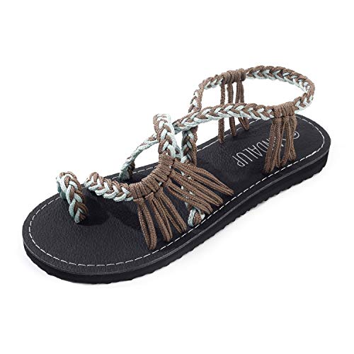 SANDALUP Sandalias de verano para mujer, hechas a mano, trenzadas, planas, romanas, sandalias, color, talla 39 EU