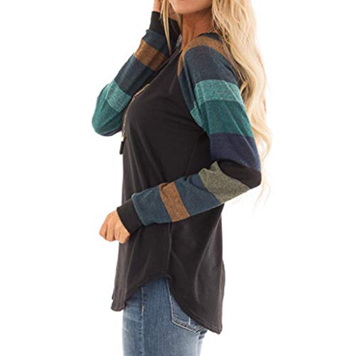 Separación Mujer Camiseta Manga Larga Labor de Retazos Blusa Tops otoño Invierno Ropa Luckycat (Verde 2, X-Large)