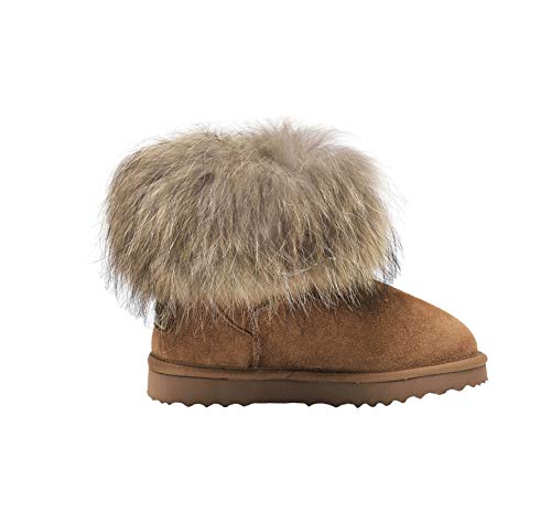 Shenduo Zapatos Invierno - Botas de Nieve Calientes de Piel con Pelo Forradas para Mujer B9251 Castaña 36