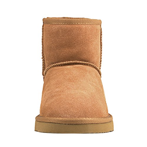 Shenduo Zapatos Invierno - Botas de Nieve de Cuero Genuino Suave Forradas Planas clásicas cómidas para Mujer DA5854 Castaña 39