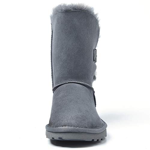 Shenduo Zapatos Invierno - Botas de Nieve de Piel Oveja con Lana Interno Antideslizantes con botón para Mujer DV5803 Gris 38