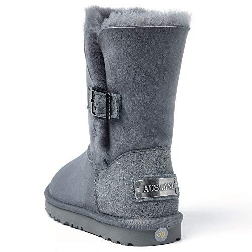 Shenduo Zapatos Invierno - Botas de Nieve de Piel Oveja con Lana Interno Antideslizantes con botón para Mujer DV5803 Gris 38