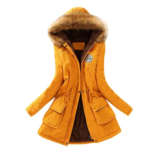 SHOBDW Invierno Mujeres Moda Informal más Gruesa Slim sólido Abajo Chaqueta Abrigo (Amarillo, S)