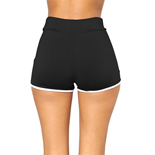 SHOBDW Pantalones de Verano de Moda Mujeres Mediados de Cintura Cortocircuitos Deportivos Gym Workout Cintura Yoga Casual Corriendo Pantalones Cortos (M, Negro)