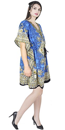 SKAVIJ Caftan Mujer Playa Corto Vestidos Mujer Verano Azul Talla Única