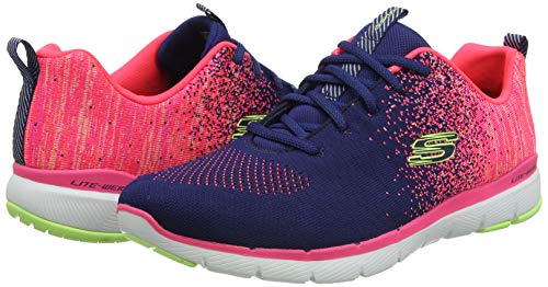 Skechers Flex Appeal 3.0, Zapatillas Mujer, Nvy Knit Coral Trim, 41 EU