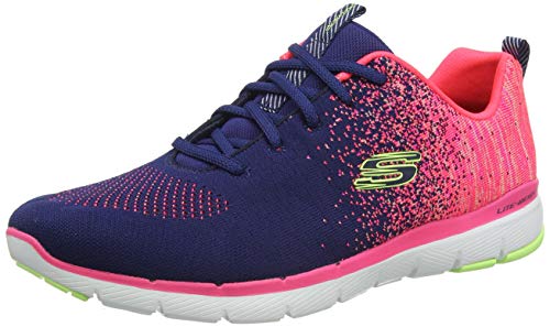 Skechers Flex Appeal 3.0, Zapatillas Mujer, Nvy Knit Coral Trim, 41 EU